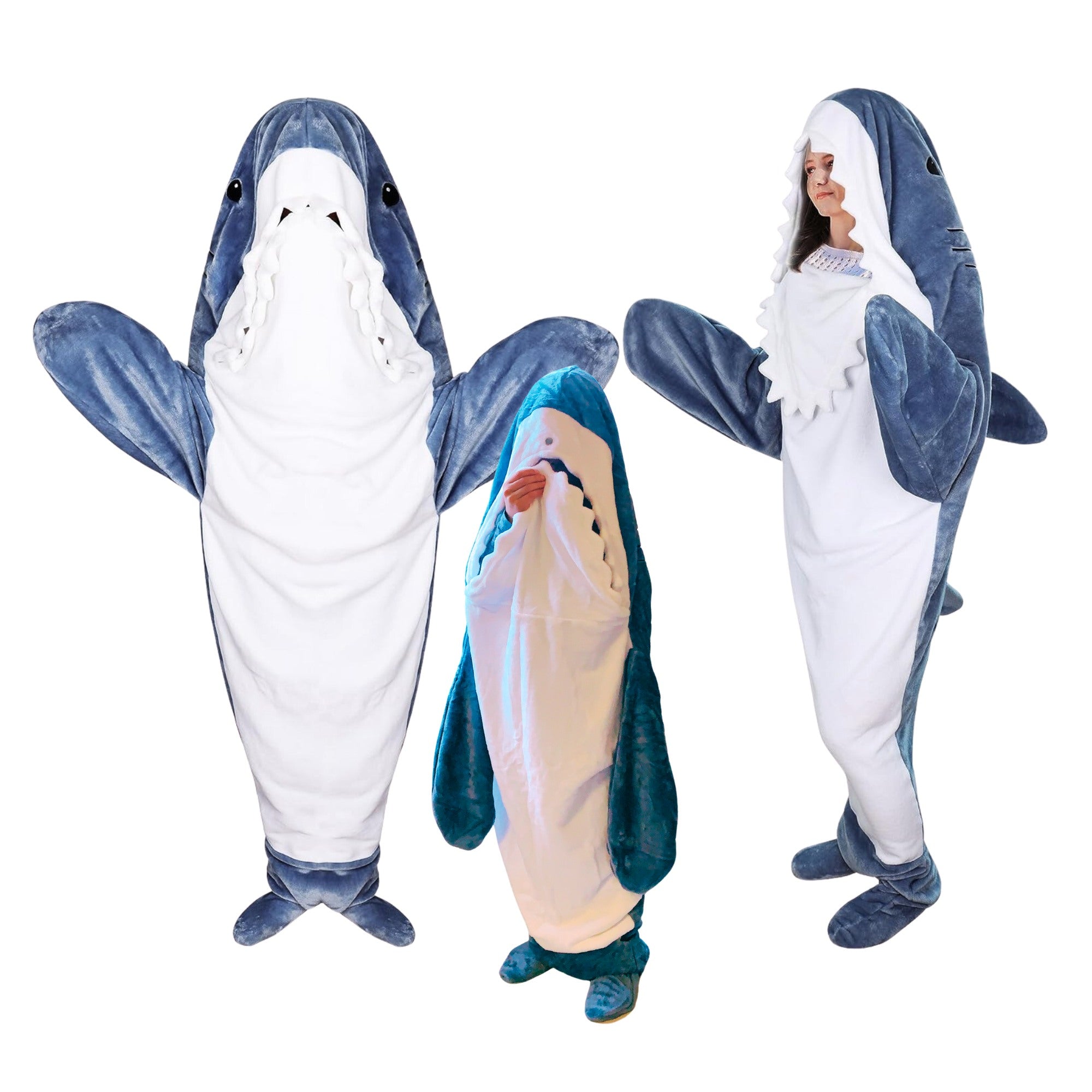 Lucadeau Hai Decke zum Anziehen Kinder Hai Kostüm Geschenk für Kinder (90-115cm) Geburtstagsgeschenk Hai Anzug Shark Blanket Schlafanzug Hai Onesie Kuschel Hai Decke (Blau, XS)
