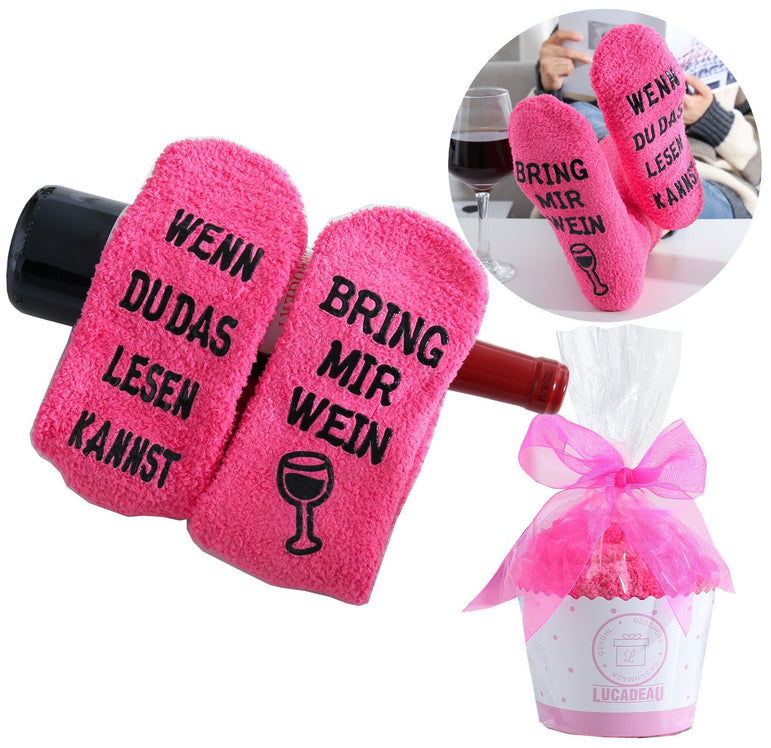 Kuschelsocken mit Anti-Rutsch-Aufschrift "WENN DU DAS LESEN KANNST, BRING MIR WEIN", Geschenke für Frauen, Geburtstagsgeschenk, 36-43