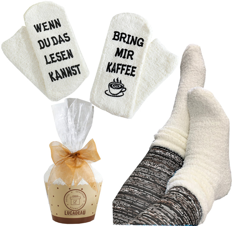 Kuschelsocken für Frauen mit Spruch "WENN DU DAS LESEN KANNST, BRING MIR KAFFEE", Geburtstagsgeschenk für Mama Schwester, Freundin, 36-43