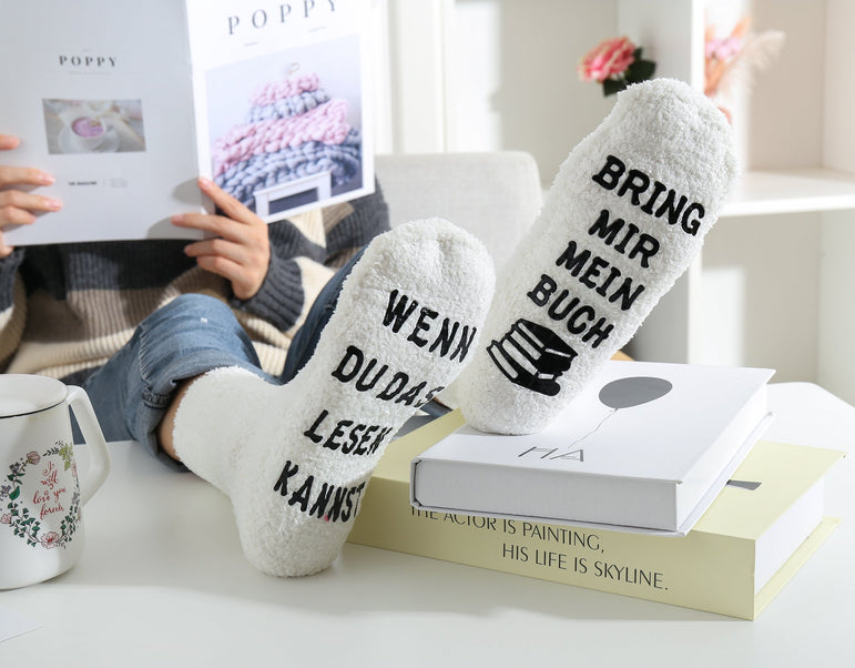 Kuschelsocken mit Anti-Rutsch-Aufschrift "WENN DU DAS LESEN KANNST, BRING MIR MEIN BUCH", Geburtstagsgeschenk Frau, 36-43