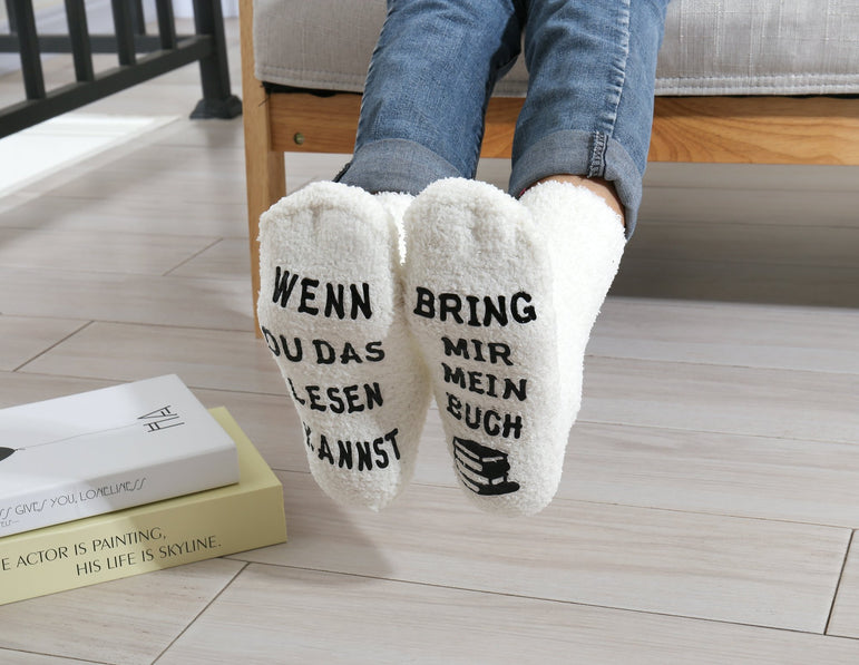 Kuschelsocken mit Anti-Rutsch-Aufschrift "WENN DU DAS LESEN KANNST, BRING MIR MEIN BUCH", Geburtstagsgeschenk Frau, 36-43