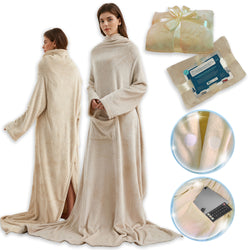 Kuscheldecke mit Ärmeln und Taschen, Geburtstagsgeschenk für Frauen, Geschenk für Mama, Freundin, Schwester, Sofa TV Decke, Kuscheldecke, TV-Decke 150x200 cm (Sand)