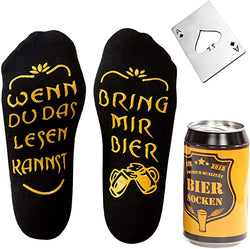 Bier Socken mit Bier Spruch, Geschenk zum Vatertag  - Baumwolle Socken mit Flaschenöffner aus Edelstahl in PikAss Silber, Geschenke für Männer zum Geburtstag, 37-44
