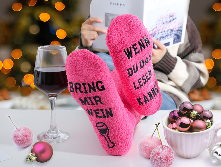 Kuschelsocken mit Anti-Rutsch-Aufschrift "WENN DU DAS LESEN KANNST, BRING MIR WEIN", Geschenke für Frauen, Geburtstagsgeschenk, 36-43