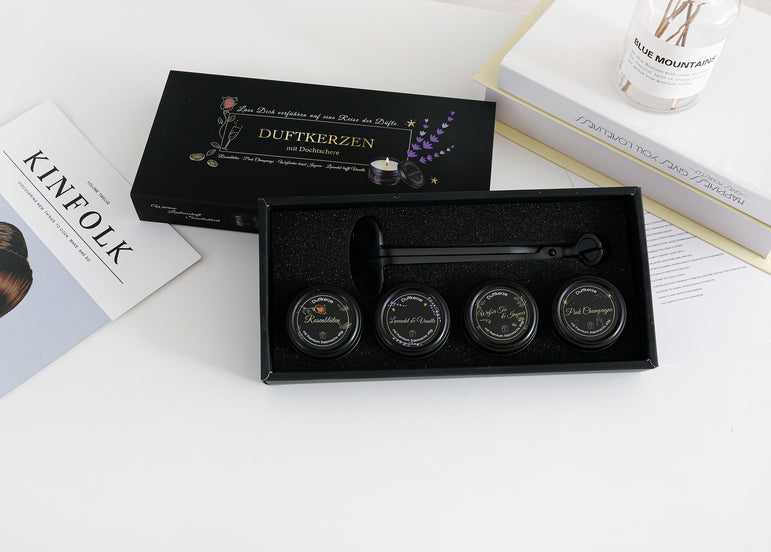Geschenkset für Frauen, 4x Duftkerzen mit Dochtschere,  Geburtstagsgeschenk für Freundin, Mama, Schwester