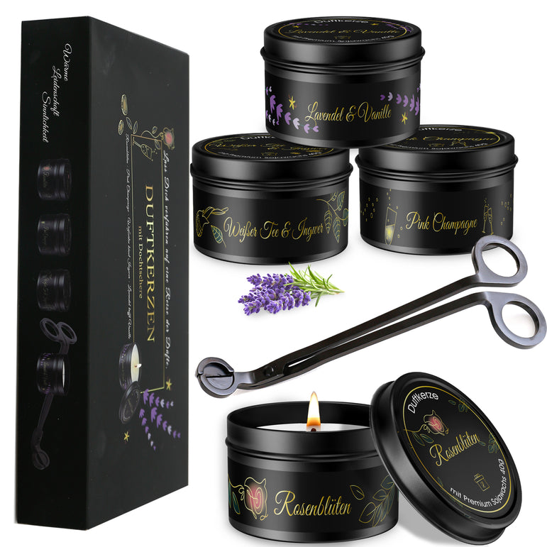 Geschenkset für Frauen, 4x Duftkerzen mit Dochtschere,  Geburtstagsgeschenk für Freundin, Mama, Schwester