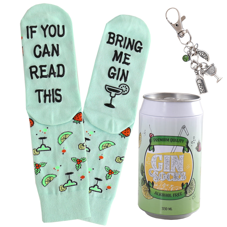 Gin Socken Englisch mit Spruch IF YOU CAN READ THIS, BRING ME GIN Geschenk für Gin-Liebhaber, Gr. 39-45 (Grün)