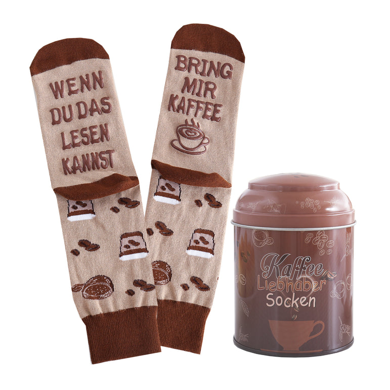 Kaffee Socken für Frauen und Männer mit Spruch "WENN DU DAS LESEN KANNST, BRING MIR KAFFEE", Geburtstagsgeschenk, Socken in Dose, 37-43