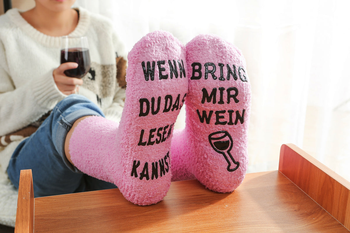 Kuschelsocken mit Anti-Rutsch-Aufschrift "WENN DU DAS LESEN KANNST, BRING MIR WEIN", Geschenke für Frauen, Geburtstagsgeschenk, 36-43