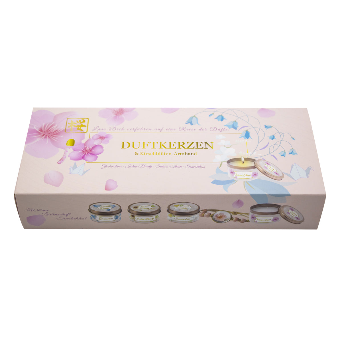 Geschenkset für Frauen, 4 x Duftkerzen mit echter Kirschenblüte-Armband, Geburtstagsgeschenk für Mama, Schwester, Freundin