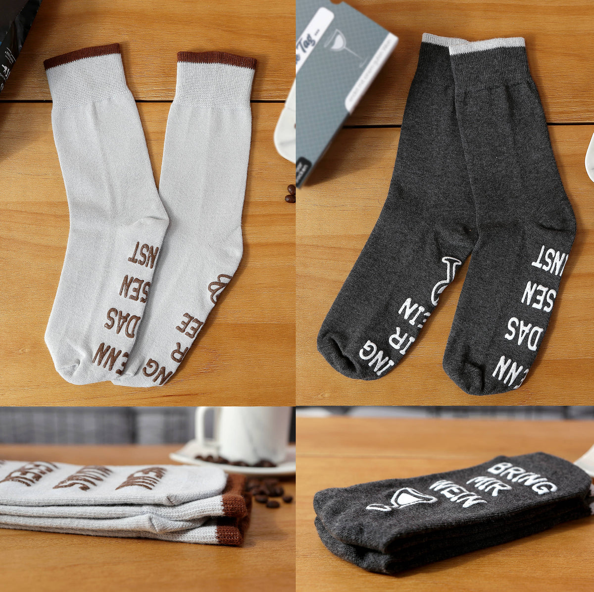 Socken Geschenkset für Frauen und Männer mit Spruch auf Sohle, Bring mir Wein, Kaffee, 2 Paar Socken, Geburtstagsgeschenke Frauen, 36-43