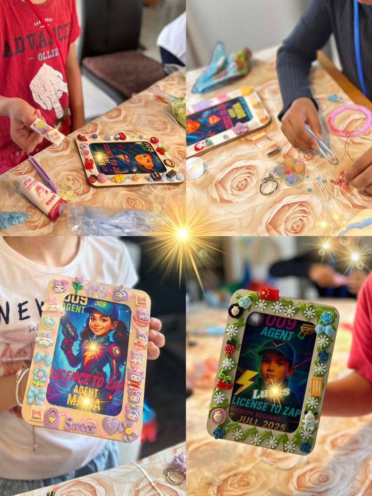 10x DIY Fotorahmen Dekorations-Set mit Creme-Kleber - Kindergeburtstags-Set