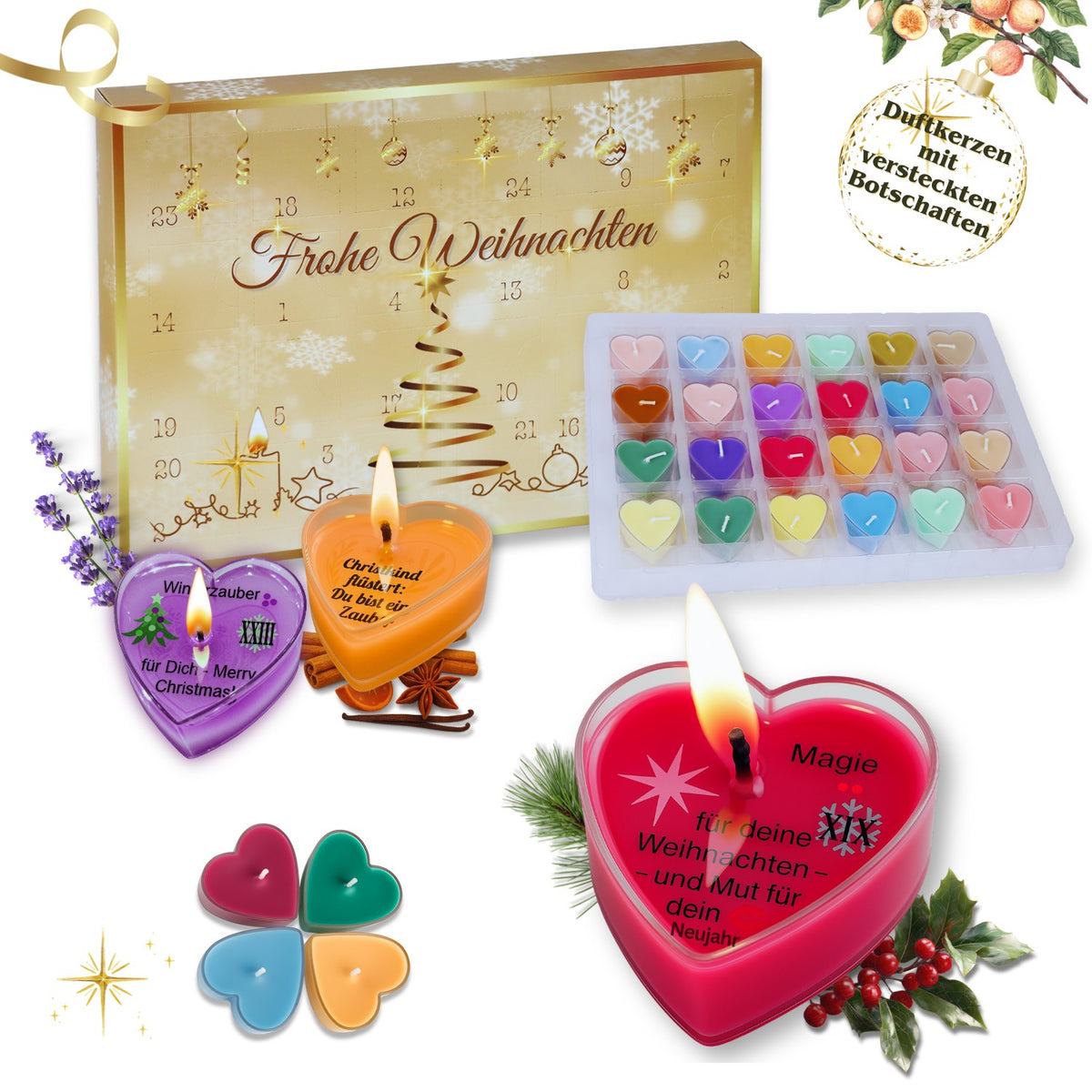 Lucadeau Adventskalender Duftkerzen 2026 – 24 Weihnachtsdüfte & Botschaften