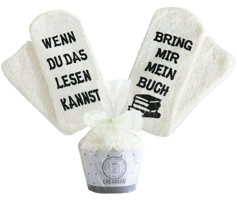 Kuschelsocken mit Anti-Rutsch-Aufschrift "WENN DU DAS LESEN KANNST, BRING MIR MEIN BUCH", Geburtstagsgeschenk Frau, 36-43