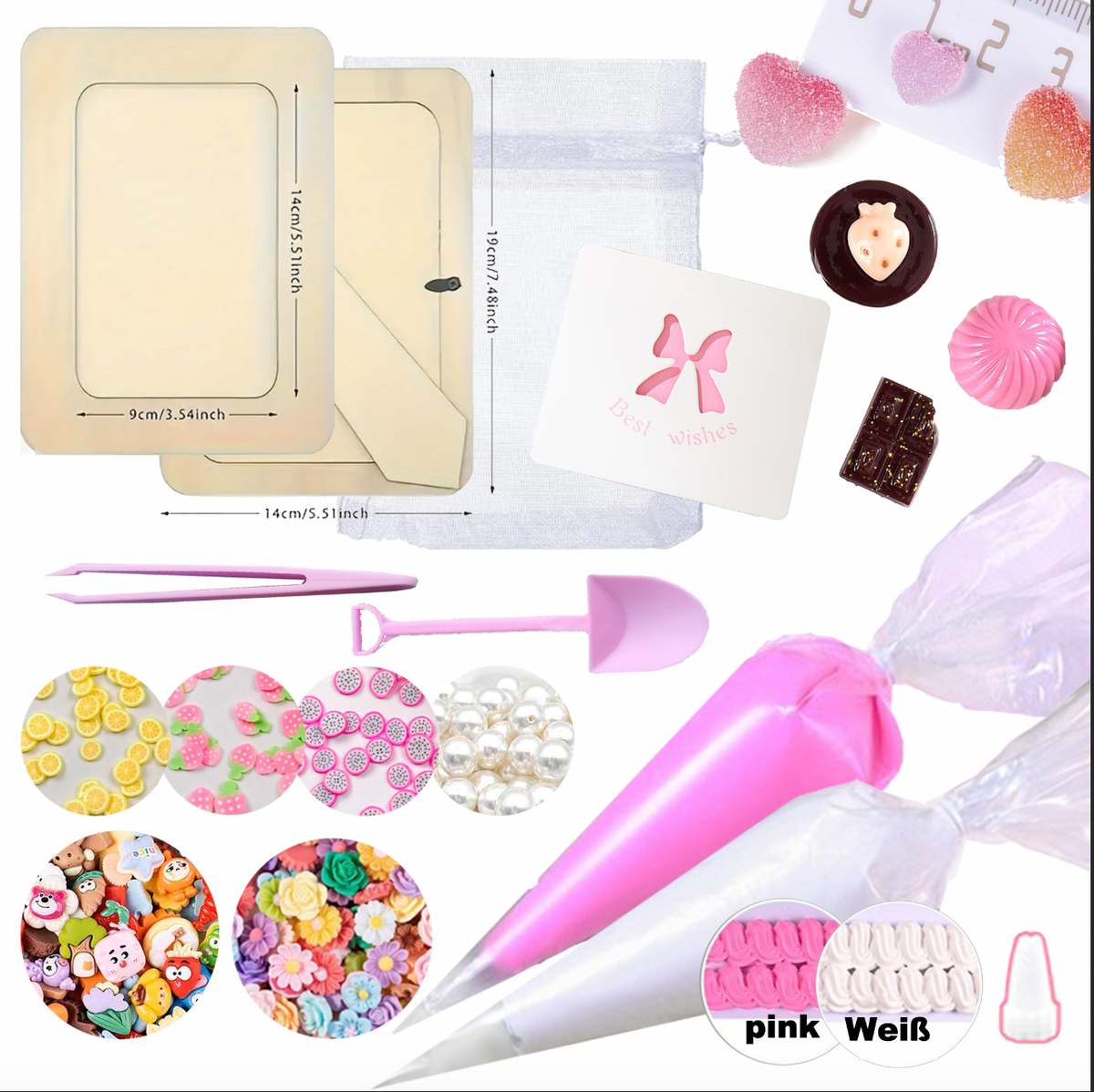 10x DIY Fotorahmen Dekorations-Set mit Creme-Kleber - Kindergeburtstags-Set