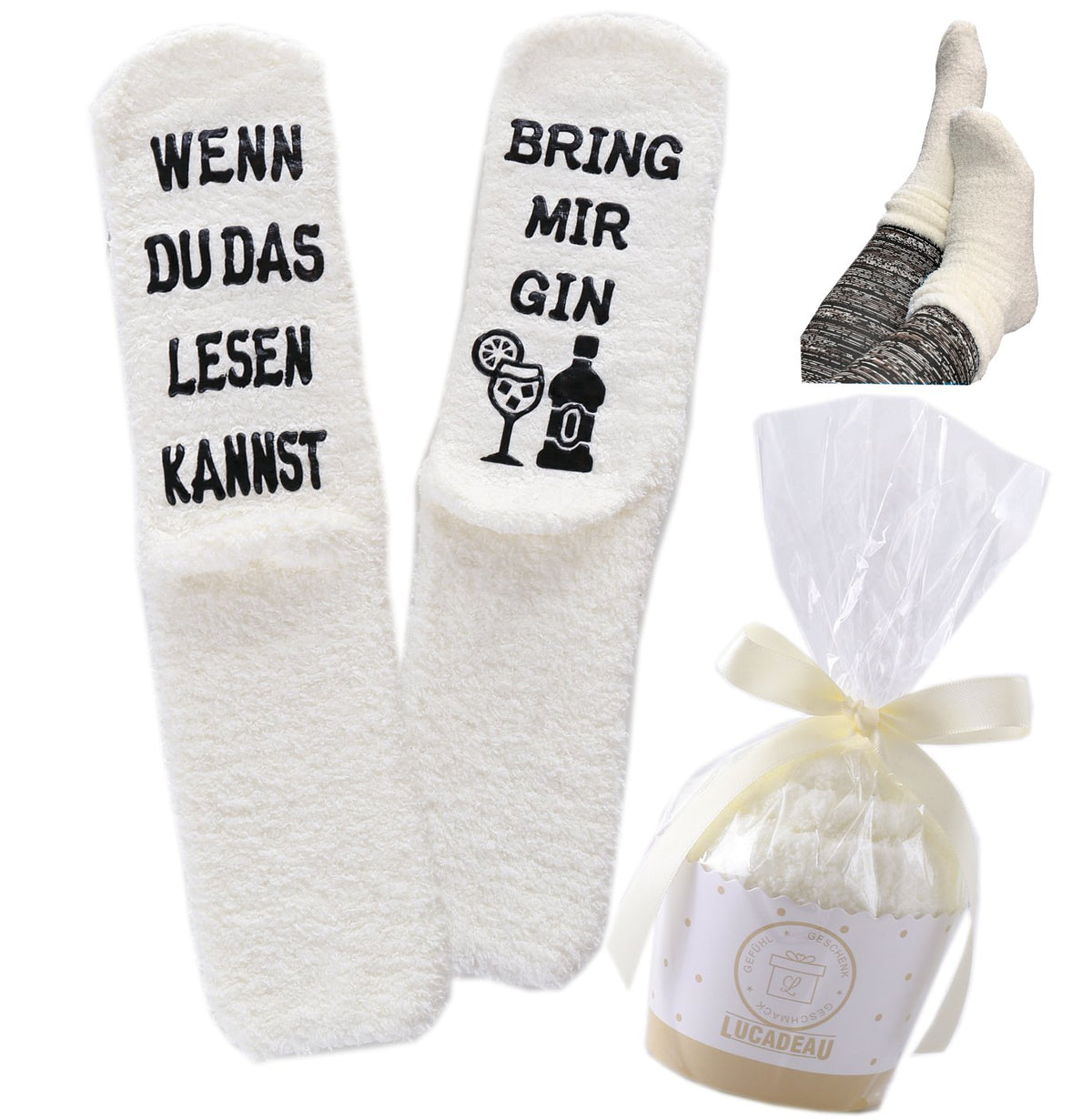 Kuschelsocken mit Spruch WENN DU DAS LESEN KANNST BRING MIR GIN, Gin Socken, Geburtstagsgeschenke für Frauen, 36 - 43