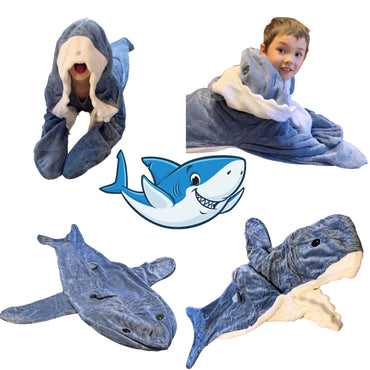 Lucadeau Hai Decke zum Anziehen Kinder Hai Kostüm Geschenk für Kinder (115-135 cm) Geburtstagsgeschenk Hai Anzug Shark Blanket Schlafanzug Hai Onesie Kuschel Hai Decke (Blau, S)