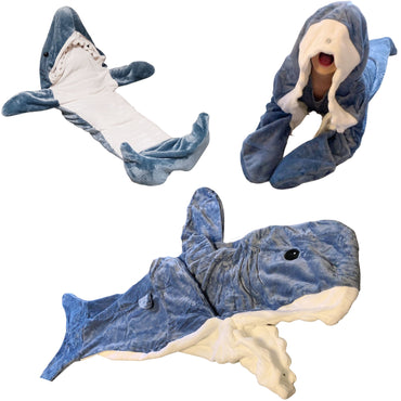 Lucadeau Hai Decke, Shark Decke, Geschenke für Frauen Mädchen (135-165 cm) Geburtstagsgeschenk Hoodie Decke mit Ärmeln und Kapuze Geschenke für Jungs Männer Haidecke(Blau, M)