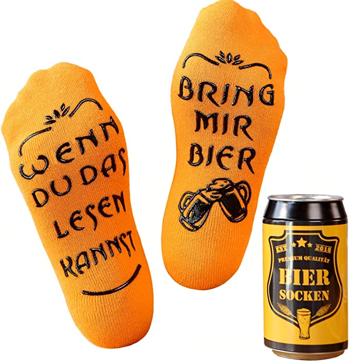 Lustige Socken mit Bier Spruch  auf der Sohle, WENN DU DAS LESEN KANNST BRING MIR BIER , Geburtstagsgeschenk, Männergeschenk, 38-44