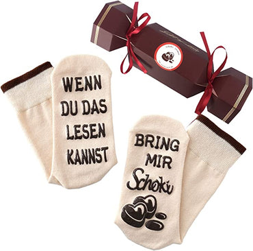 Schokolade-Socken, Spruch auf der Sohle, WENN DU DAS LESEN KANNST, BRING MIR Schoki, Geburtstagsgeschenk für Frauen, Geschenk, Beige, 36-43