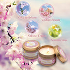 Geschenkset für Frauen, 4 x Duftkerzen mit echter Kirschenblüte-Armband, Geburtstagsgeschenk für Mama, Schwester, Freundin