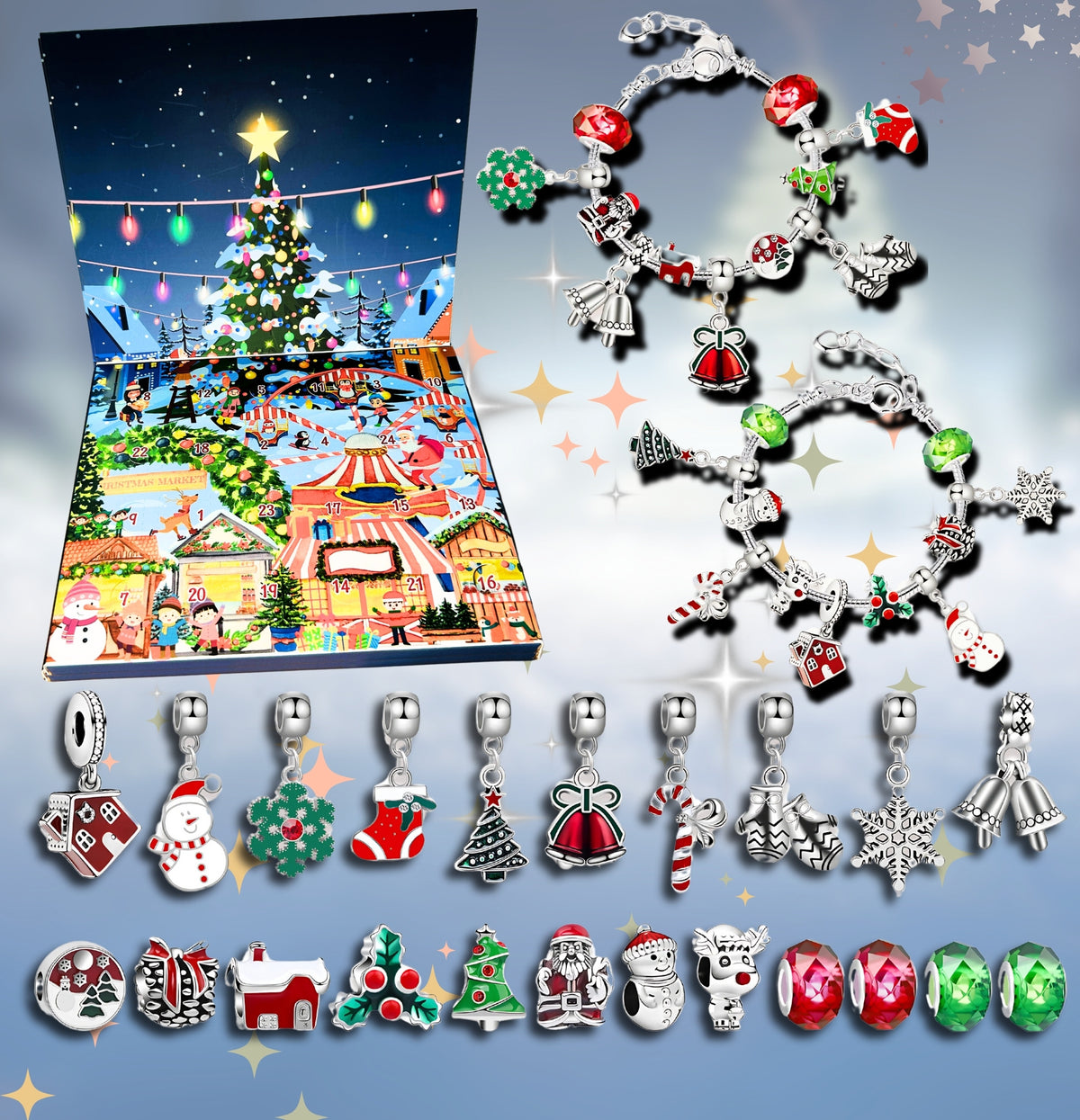 Lucadeau Schmuck Adventskalender 2026 für Mädchen (Prinzessin-Rot-Gruen1)