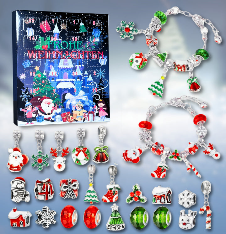 Lucadeau Armband DIY Adventskalender 2026 für Mädchen (Prinzessin-Rot-Gruen2)