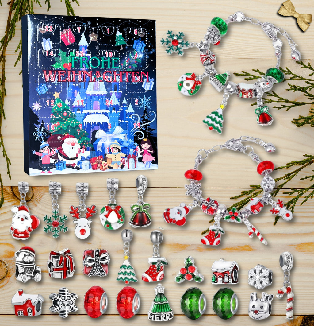 Lucadeau Armband DIY Adventskalender 2026 für Mädchen (Prinzessin-Rot-Gruen2)