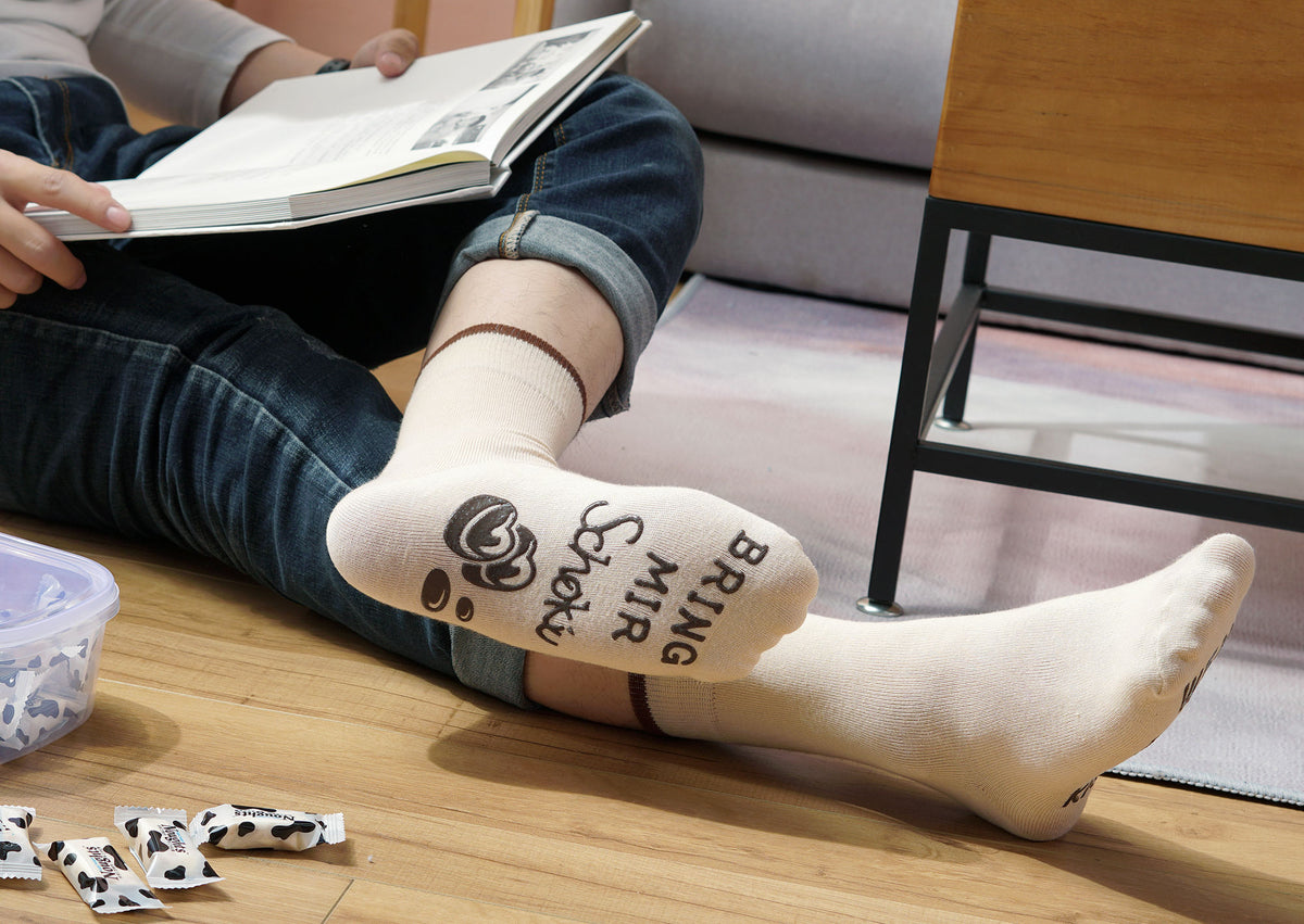 Schokolade-Socken, Spruch auf der Sohle, WENN DU DAS LESEN KANNST, BRING MIR Schoki, Geburtstagsgeschenk für Frauen, Geschenk, Beige, 36-43