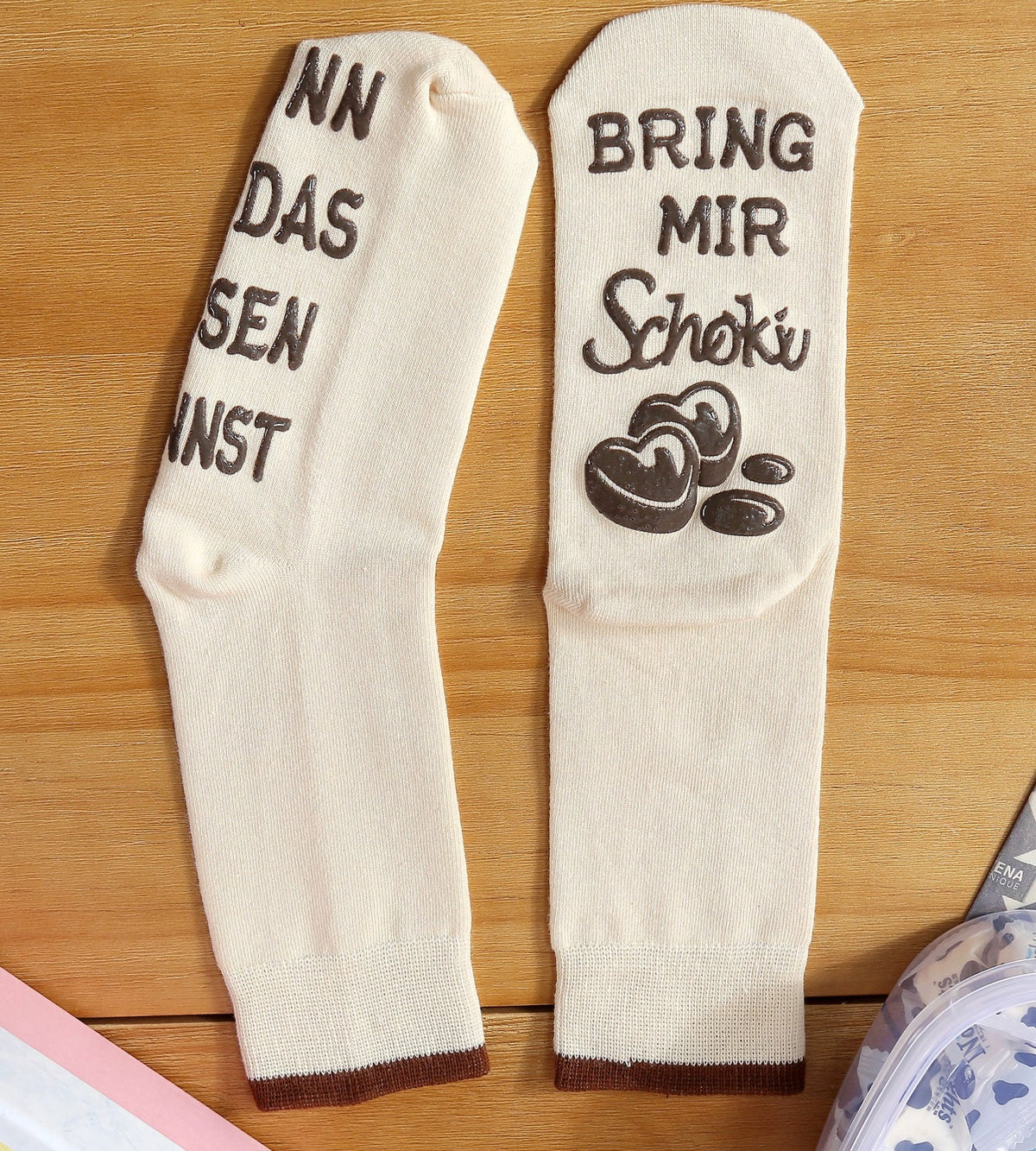 Schokolade-Socken, Spruch auf der Sohle, WENN DU DAS LESEN KANNST, BRING MIR Schoki, Geburtstagsgeschenk für Frauen, Geschenk, Beige, 36-43