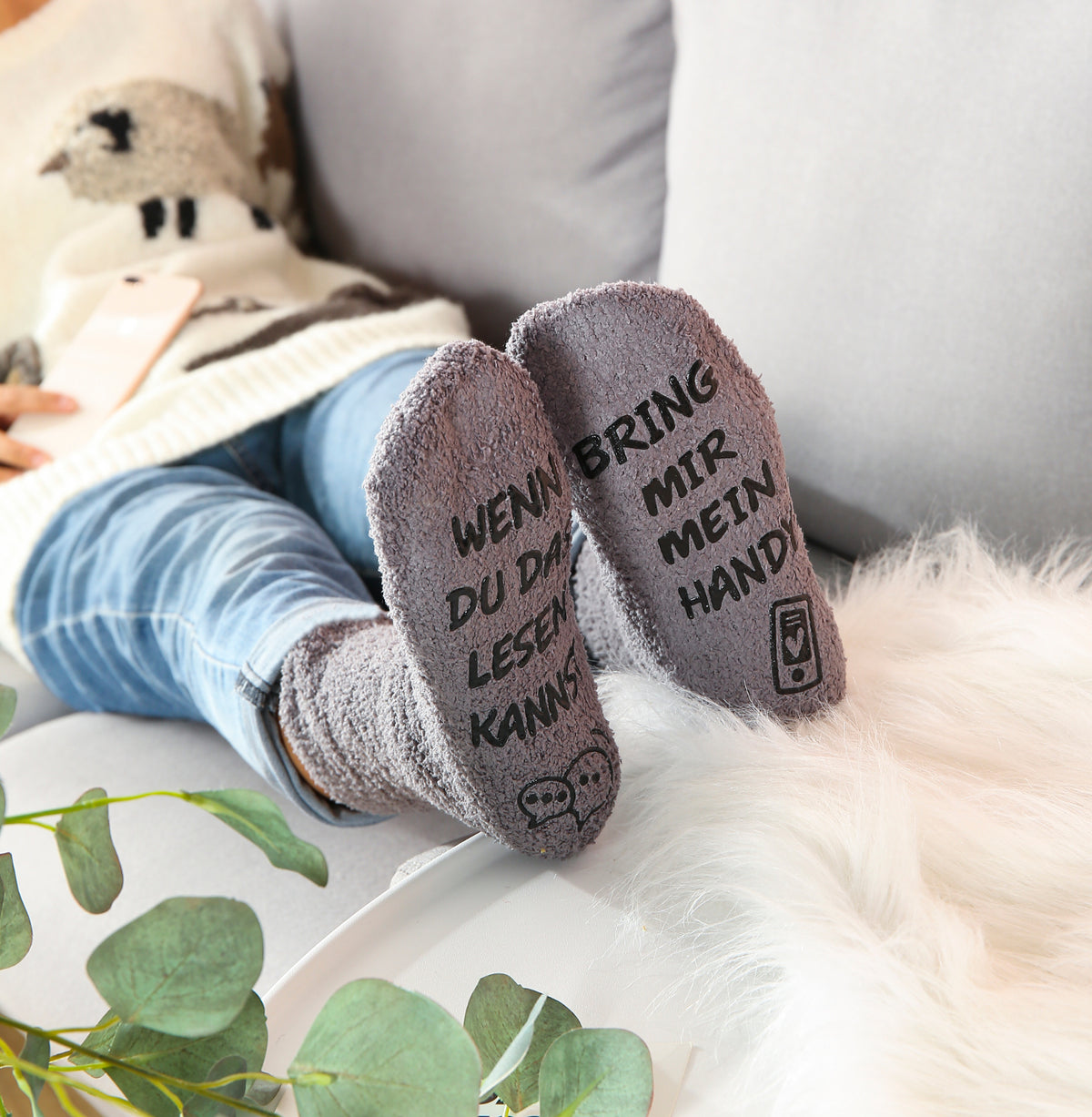 Cupcake Kuschelsocken mit Spruch "Wenn du das lesen kannst, bring mir mein Handy", Geburtstagsgeschenke für Frauen, Freundin, Mama, 36-43