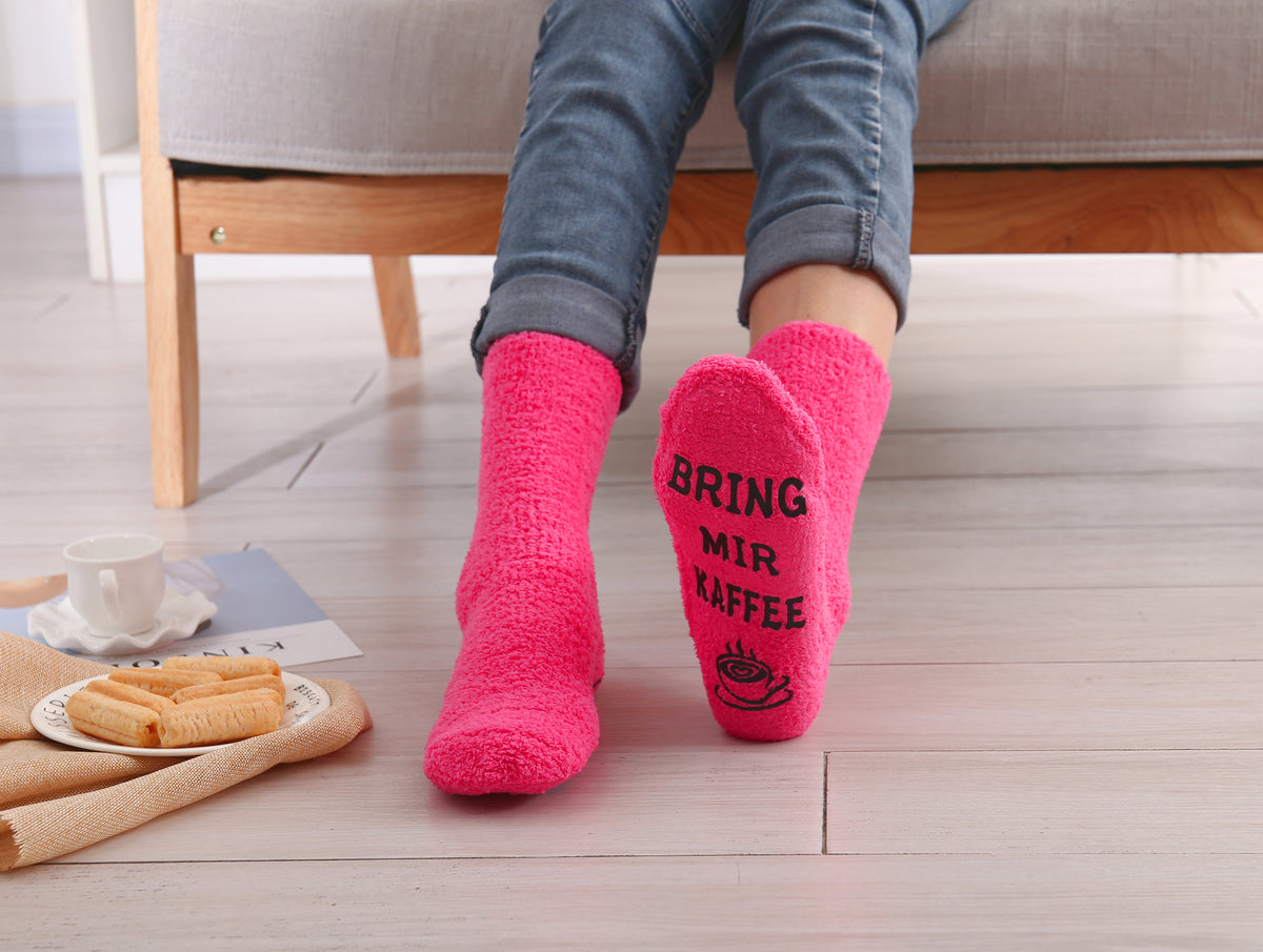 Geschenk für Frauen, Kuschelsocken mit Spruch Wenn du das lesen kannst, bring mir Kaffee,  Geburtstagsgeschenk, rosa, 36-43