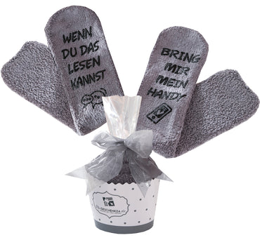 Cupcake Kuschelsocken mit Spruch "Wenn du das lesen kannst, bring mir mein Handy", Geburtstagsgeschenke für Frauen, Freundin, Mama, 36-43