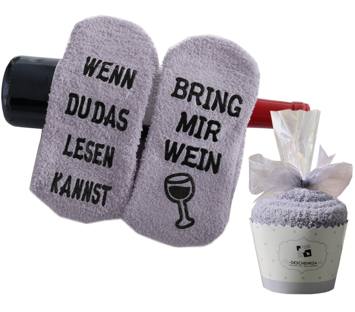 Kuschelsocken mit Spruch "Wenn du das lesen kannst, bring mir Wein", Wein Socken, Geburtstagsgeschenk Mama, Freundin, Schwester, 36-43
