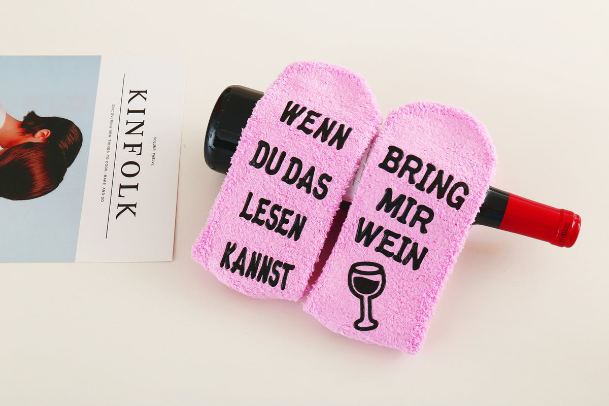 Kuschelsocken mit Anti-Rutsch-Aufschrift "WENN DU DAS LESEN KANNST, BRING MIR WEIN", Geschenke für Frauen, Geburtstagsgeschenk, 36-43