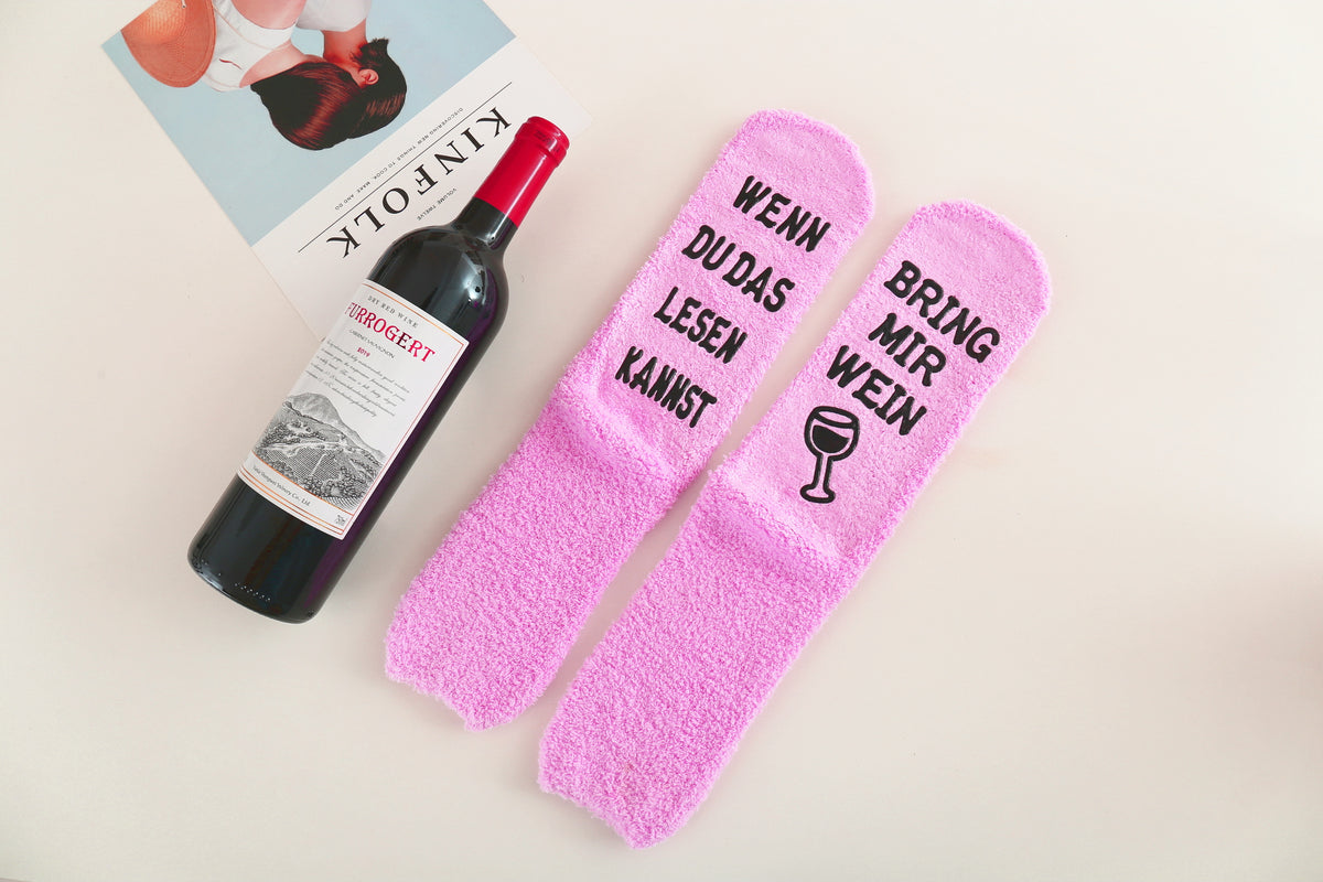 Kuschelsocken mit Anti-Rutsch-Aufschrift "WENN DU DAS LESEN KANNST, BRING MIR WEIN", Geschenke für Frauen, Geburtstagsgeschenk, 36-43