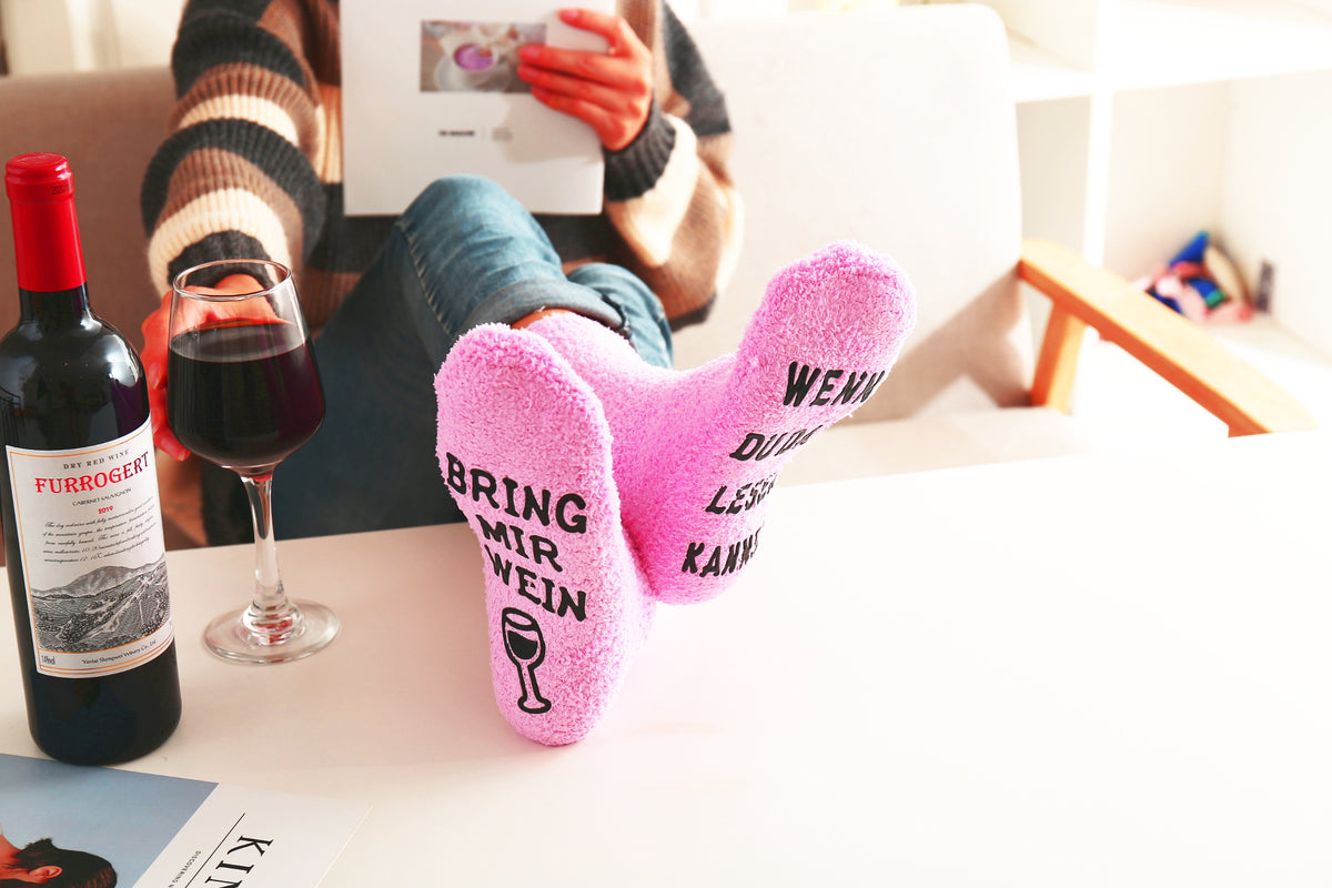 Kuschelsocken mit Anti-Rutsch-Aufschrift "WENN DU DAS LESEN KANNST, BRING MIR WEIN", Geschenke für Frauen, Geburtstagsgeschenk, 36-43