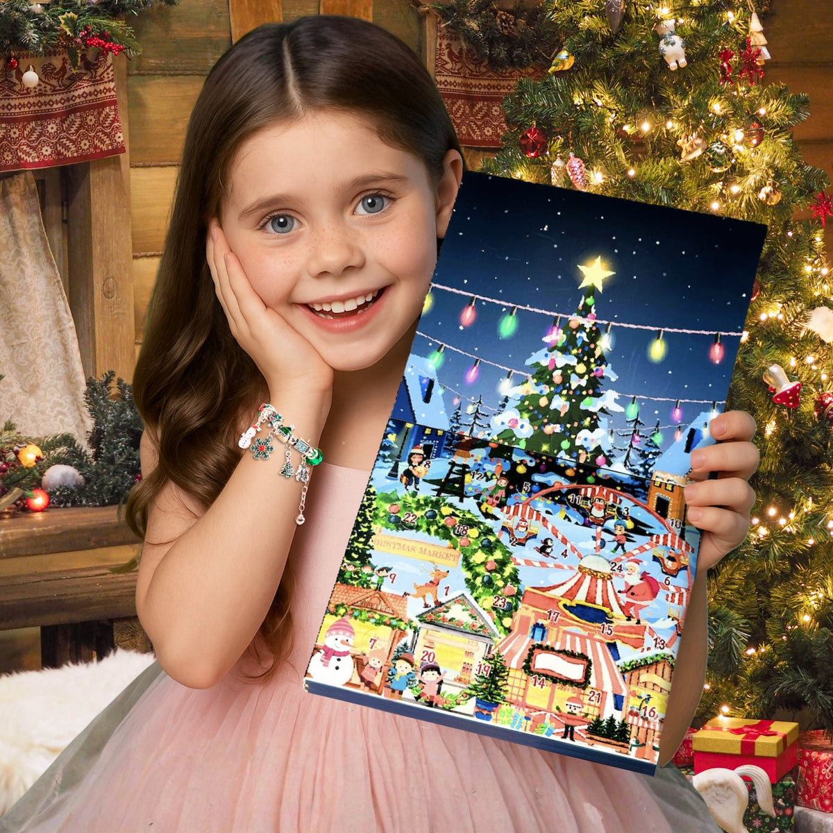 Lucadeau Schmuck Adventskalender 2026 für Mädchen (Prinzessin-Rot-Gruen1)