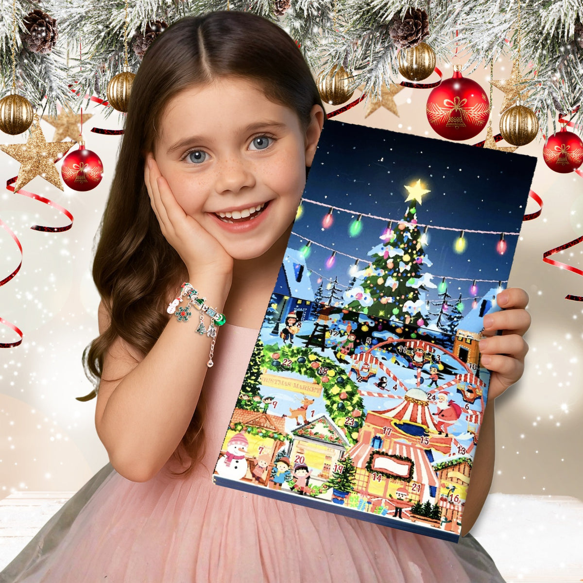 Lucadeau Schmuck Adventskalender 2026 für Mädchen (Prinzessin-Rot-Gruen1)