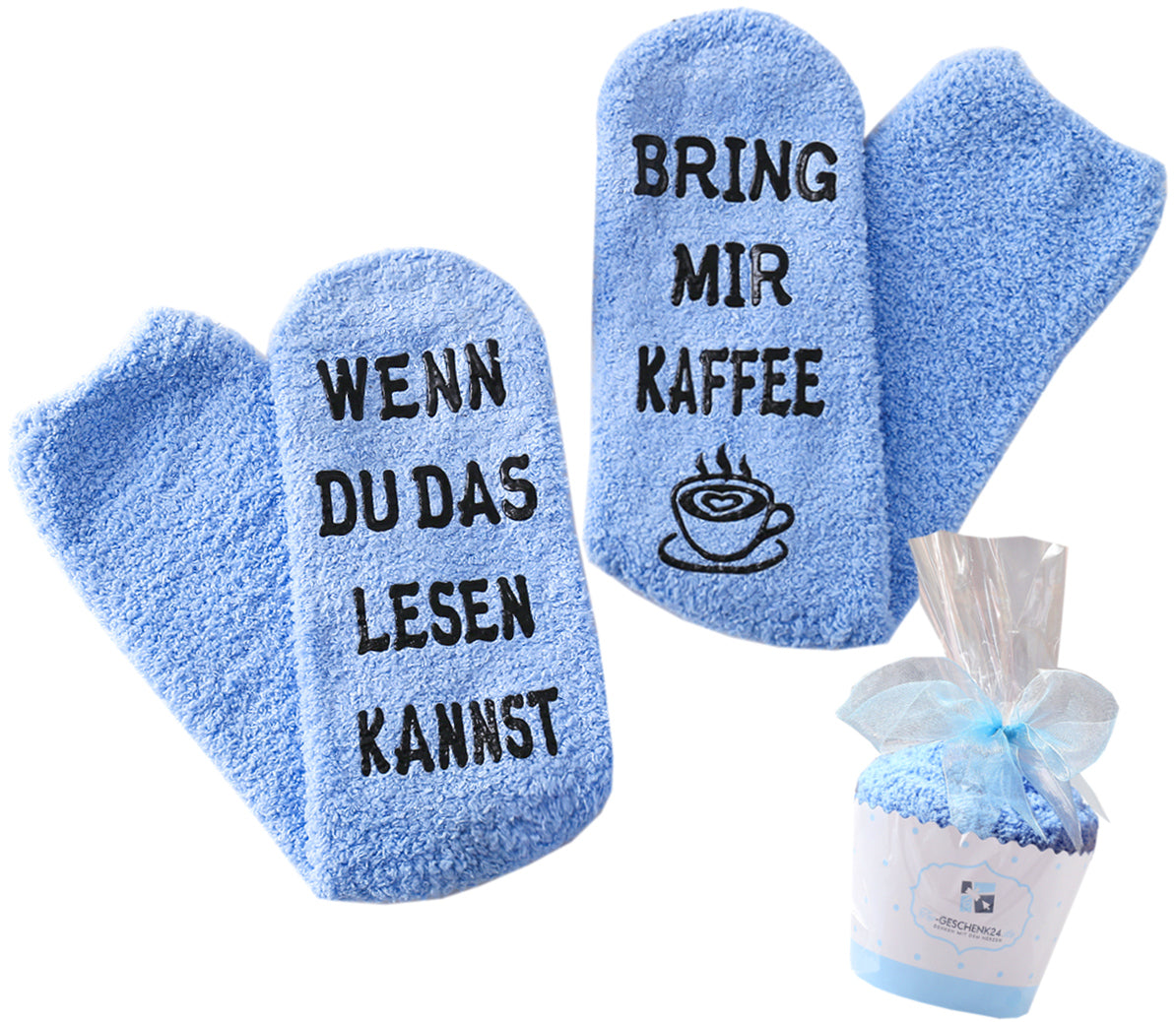 Cupcake Socken, Geschenk für Frauen, Kuschelsocken mit Spruch Wenn du das lesen kannst, bring mir Kaffee,  Geburtstagsgeschenk, 36-43
