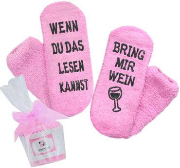 Kuschelsocken mit Anti-Rutsch-Aufschrift "WENN DU DAS LESEN KANNST, BRING MIR WEIN", Geschenke für Frauen, Geburtstagsgeschenk, 36-43