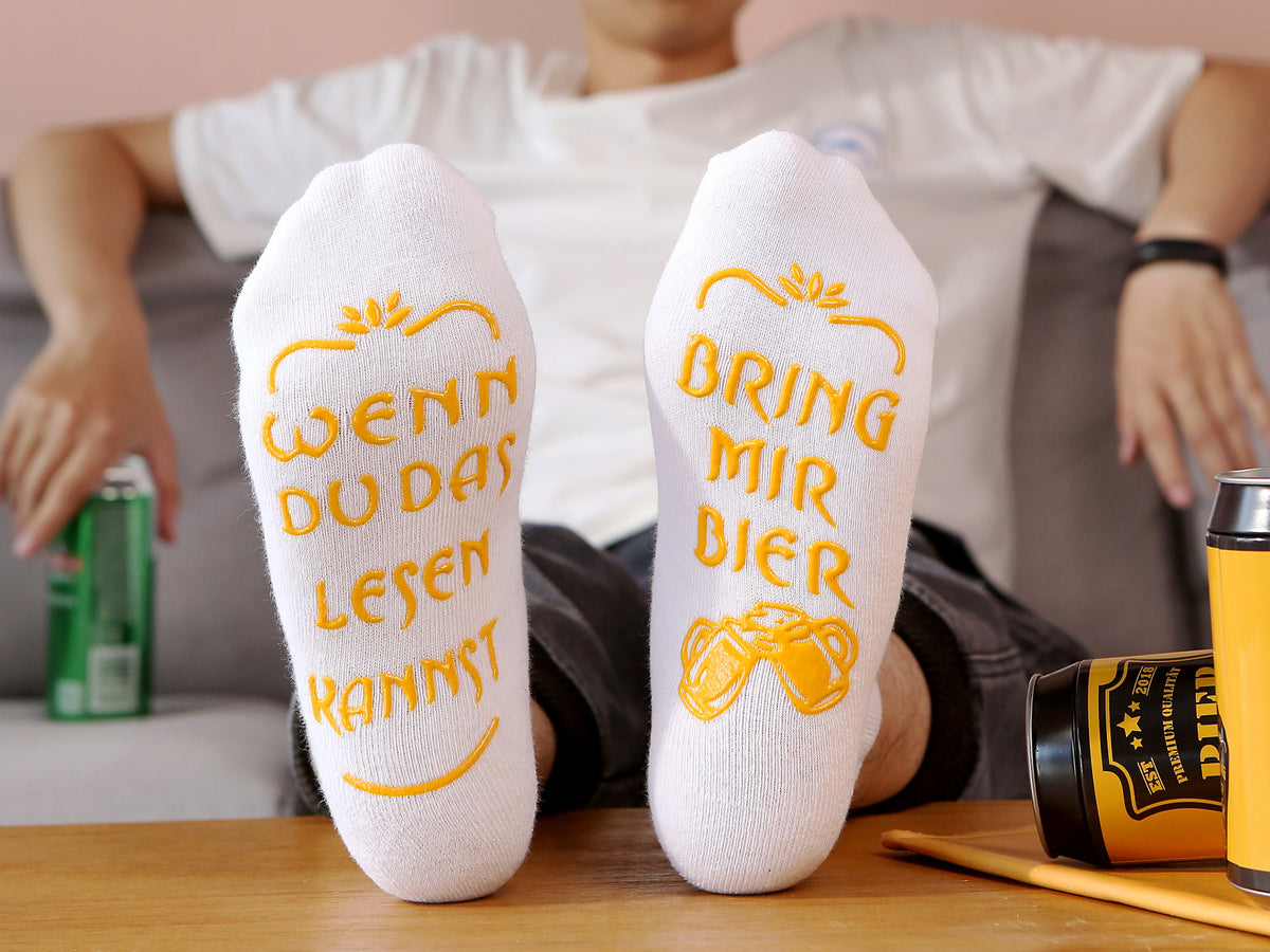 Lustige Bier Socken mit Spruch auf der Sohle, WENN DU DAS LESEN KANNST BRING MIR BIER, Geburtstagsgeschenk, Männergeschenk, Frauengeschenk, 38-44