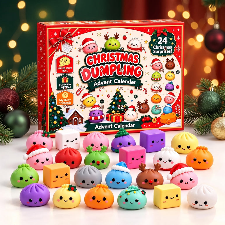 Die 24 Mochi-Squishies vor der Geschenkbox