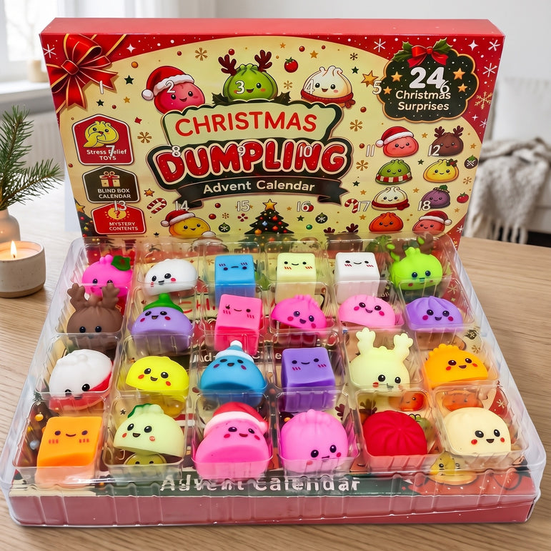 Geöffneter Kalender mit allen 24 Squishies im Tray