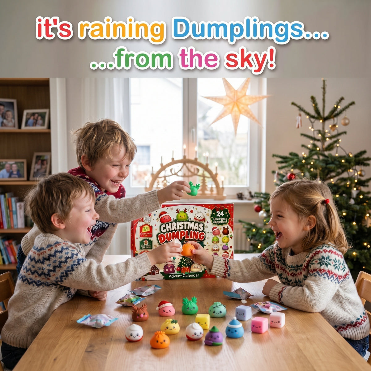Kinder spielen mit den Squishies aus dem Adventskalender