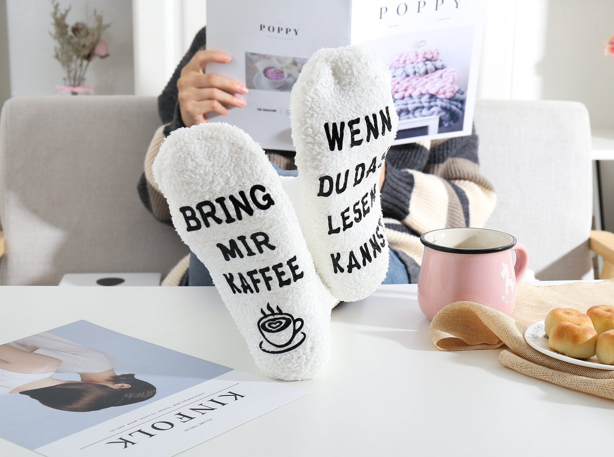 Kuschelsocken für Frauen mit Spruch "WENN DU DAS LESEN KANNST, BRING MIR KAFFEE", Geburtstagsgeschenk für Mama Schwester, Freundin, 36-43