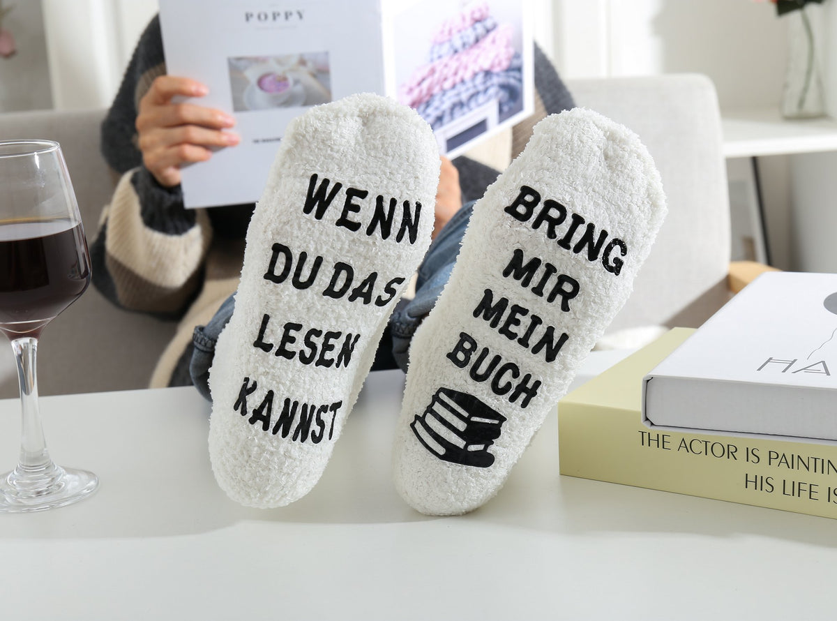 Kuschelsocken mit Anti-Rutsch-Aufschrift "WENN DU DAS LESEN KANNST, BRING MIR MEIN BUCH", Geburtstagsgeschenk Frau, 36-43