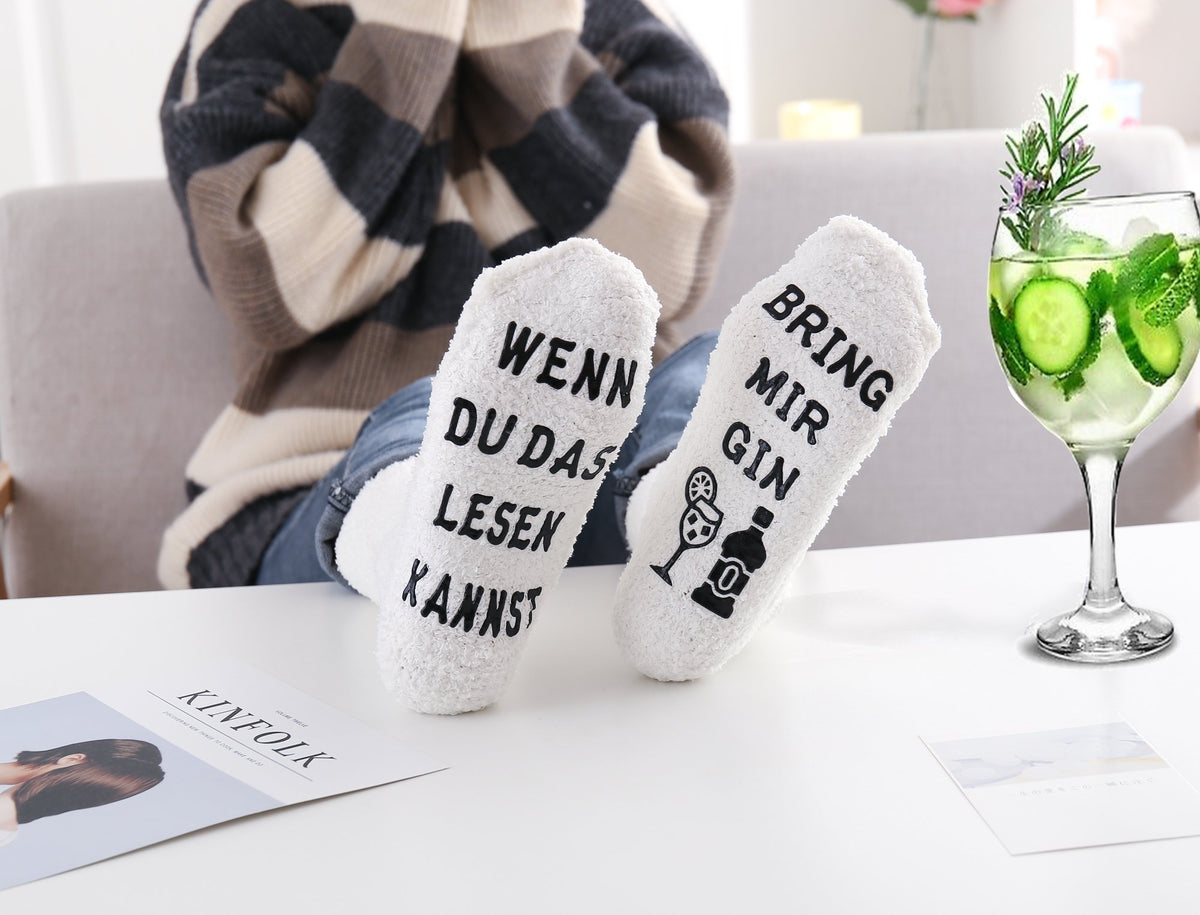 Kuschelsocken mit Spruch WENN DU DAS LESEN KANNST BRING MIR GIN, Gin Socken, Geburtstagsgeschenke für Frauen, 36 - 43