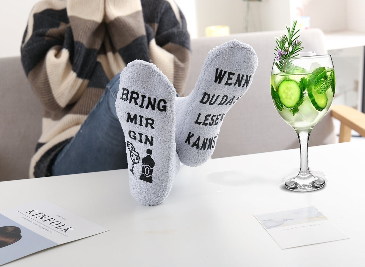 Gin Socken mit Spruch, WENN DU DAS LESEN KANNST, BRING MIR GIN, Kuschelsocken, Geburtstagsgeschenke für Frauen, 36-43
