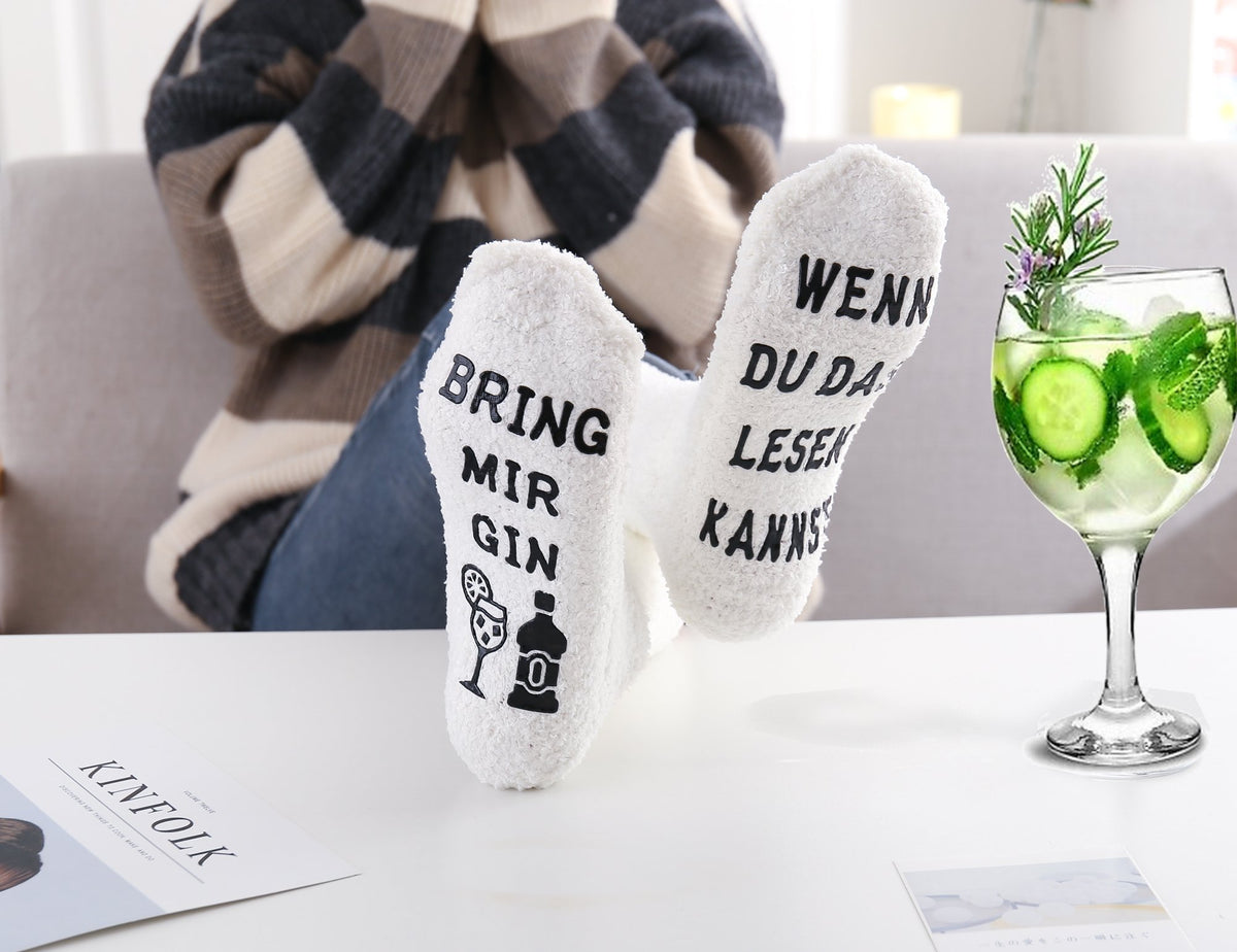 Kuschelsocken mit Spruch WENN DU DAS LESEN KANNST BRING MIR GIN, Gin Socken, Geburtstagsgeschenke für Frauen, 36 - 43